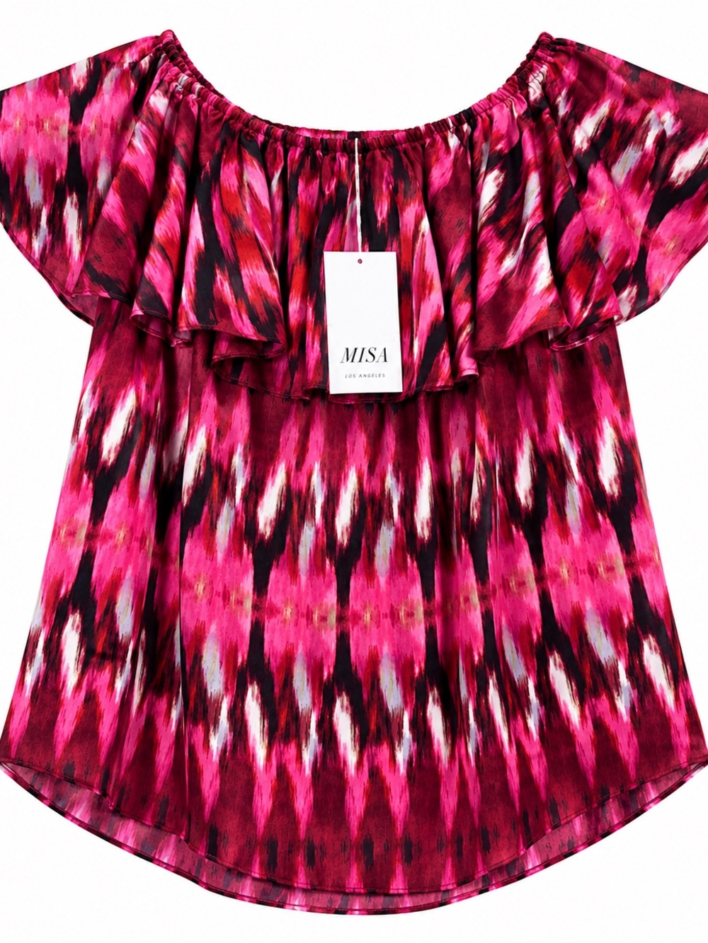 🩷 MISA Los Angeles Off-the-Shoulder Ruffle Blouse | Pink Abstract Print | NWT🩷 - Picture 3 of 3